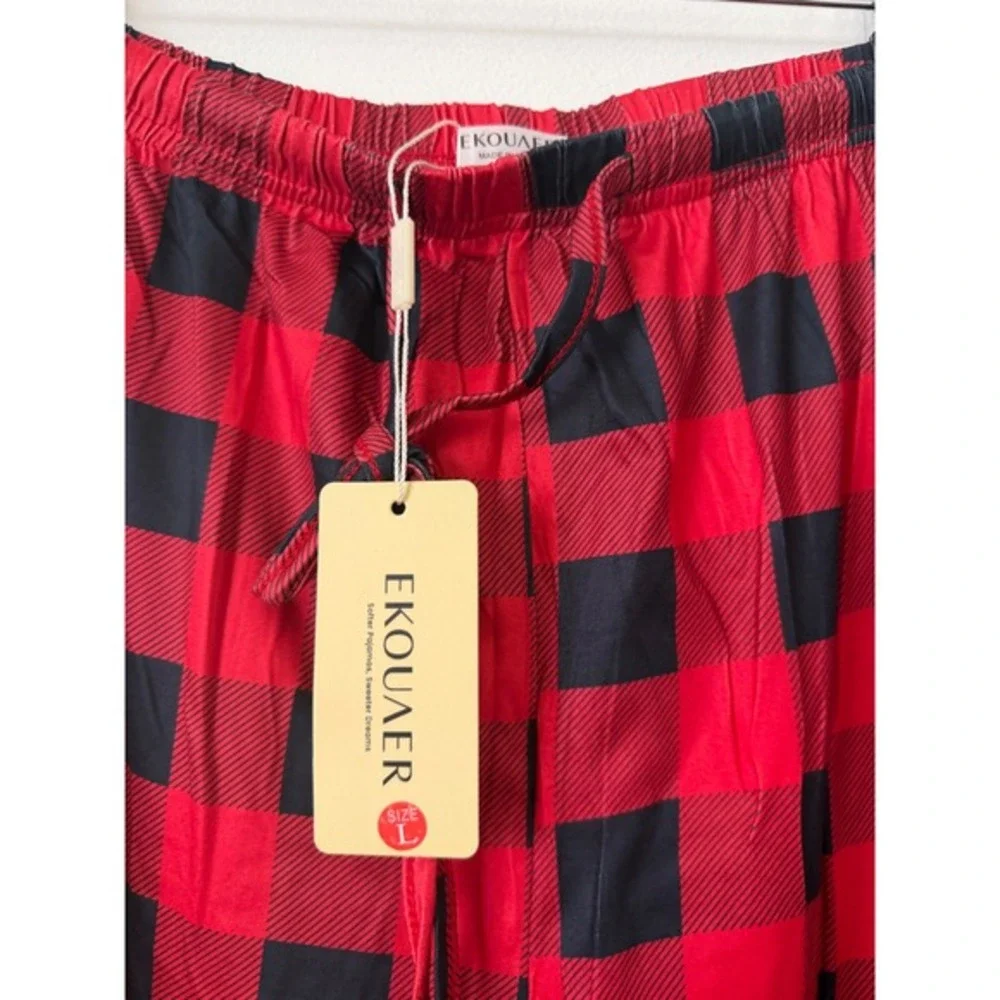Ekouaer Pajama Pants for Women Wide Leg Lounge Pants – Black/Red – Size‎ Large